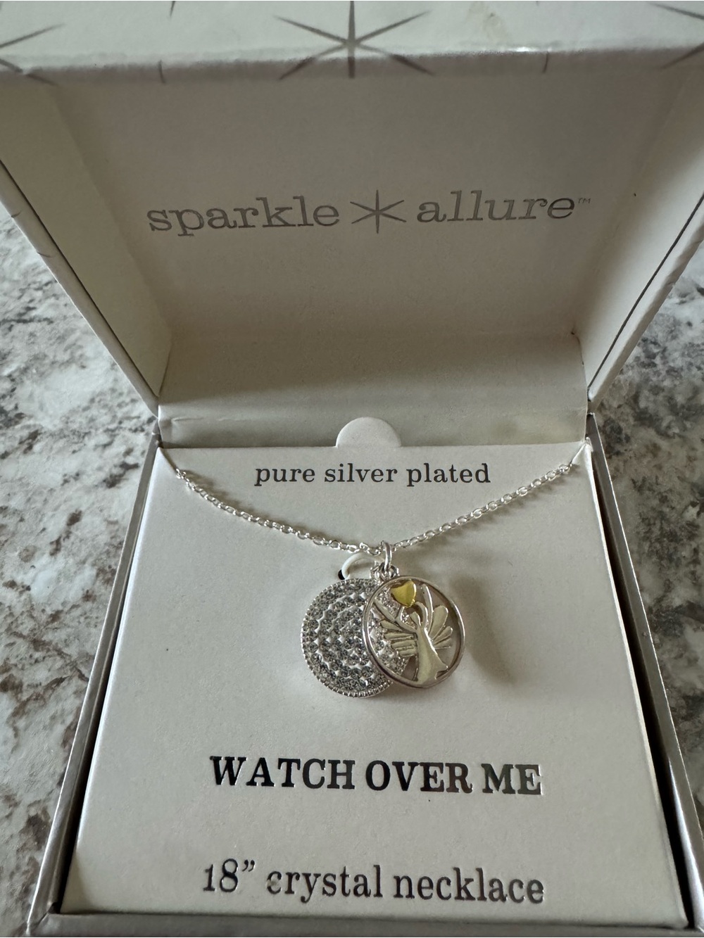 Silver-Plated Watch Over Me Angel Pendant Necklace - Silver & Gold Accent